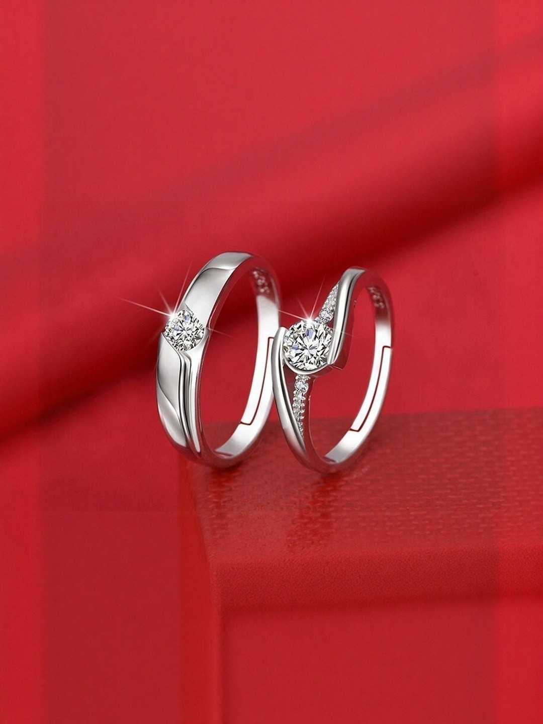 J.S ENTERPRISES Unisex Set of 2 Stainless Steel Silver-Tone Finger Ring Pair