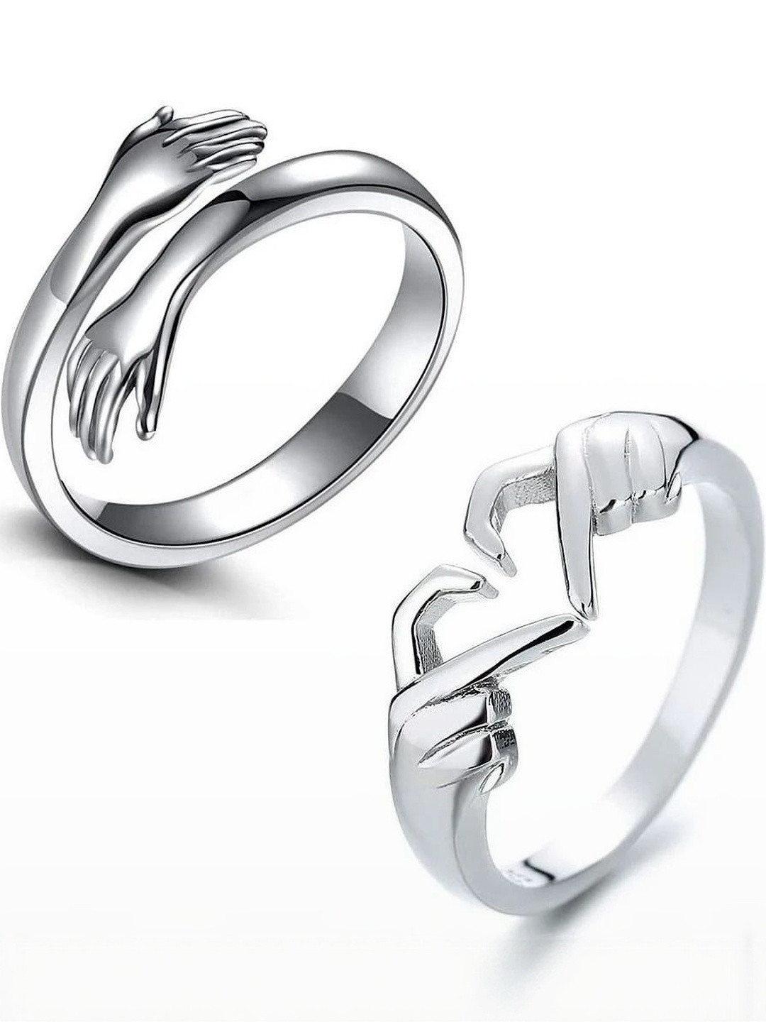 Teeragaj Set Of 2 Stainless Steel Hug & Yoyo Adjustable Finger Rings