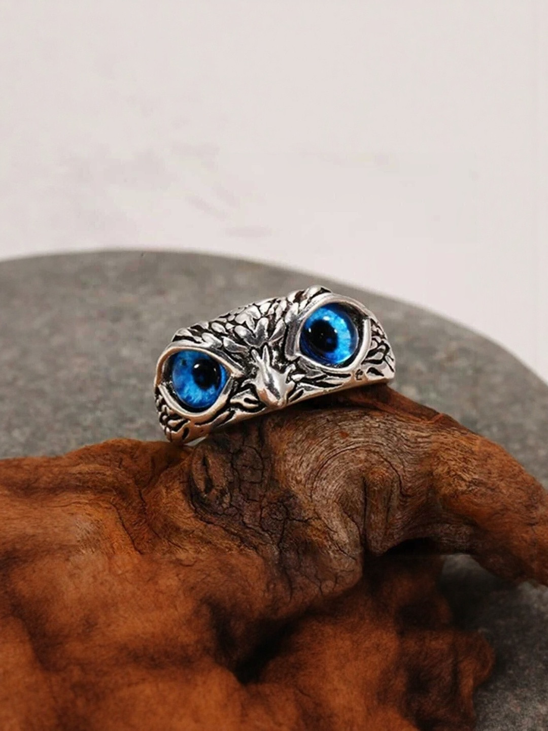 J.S ENTERPRISES Unisex Silver-Toned Owl Design Finger Ring
