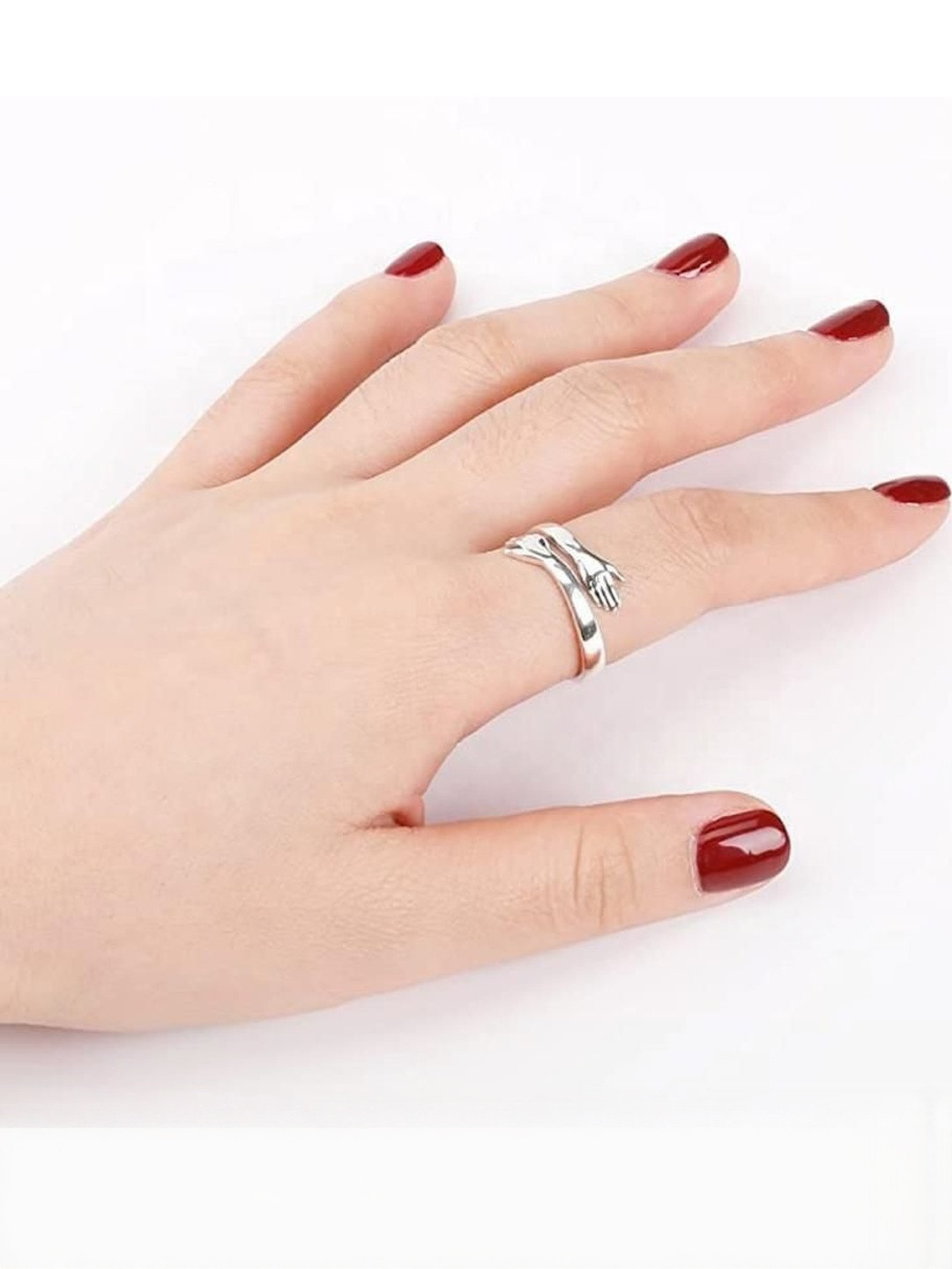 Teeragaj Silver-Toned Hug Shaped Finger Ring