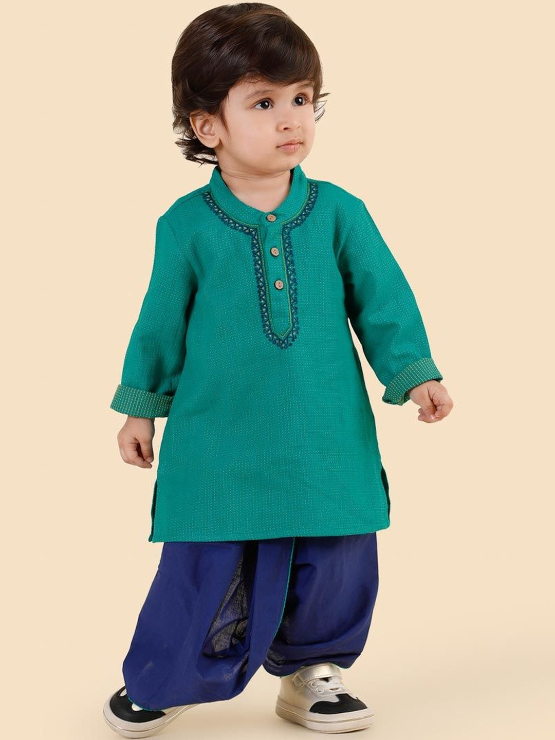 Fabindia Boys Abstract Printed Cotton Kurta with Dhoti Pants