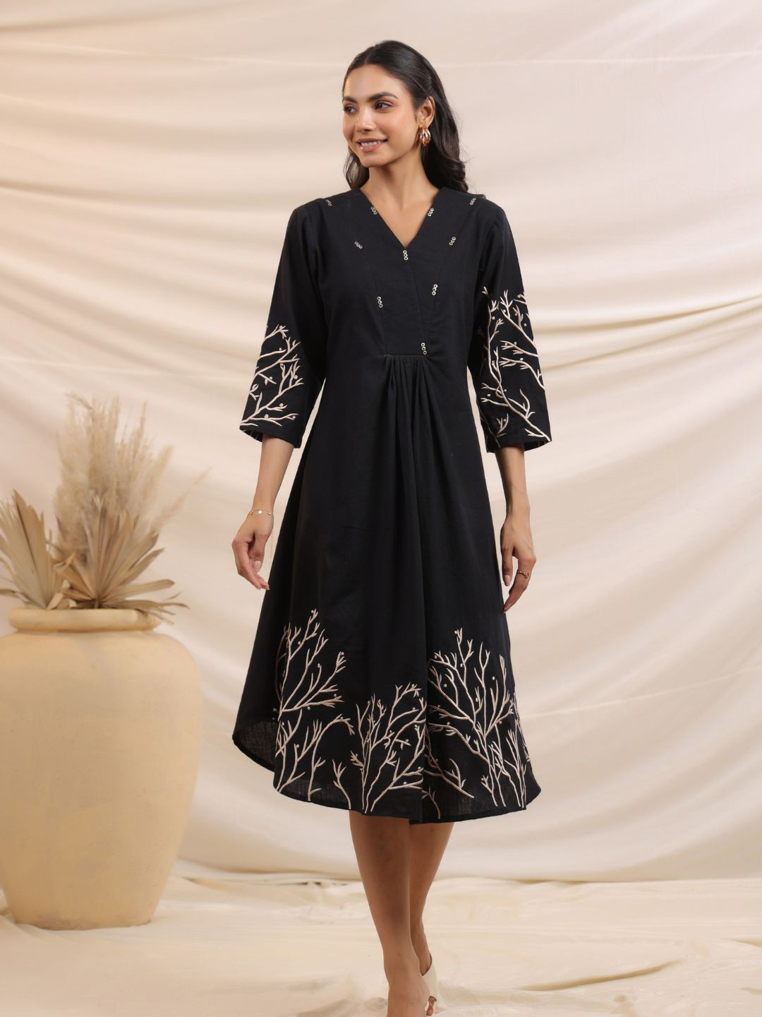 Kaftanize Embroidered Midi Dress