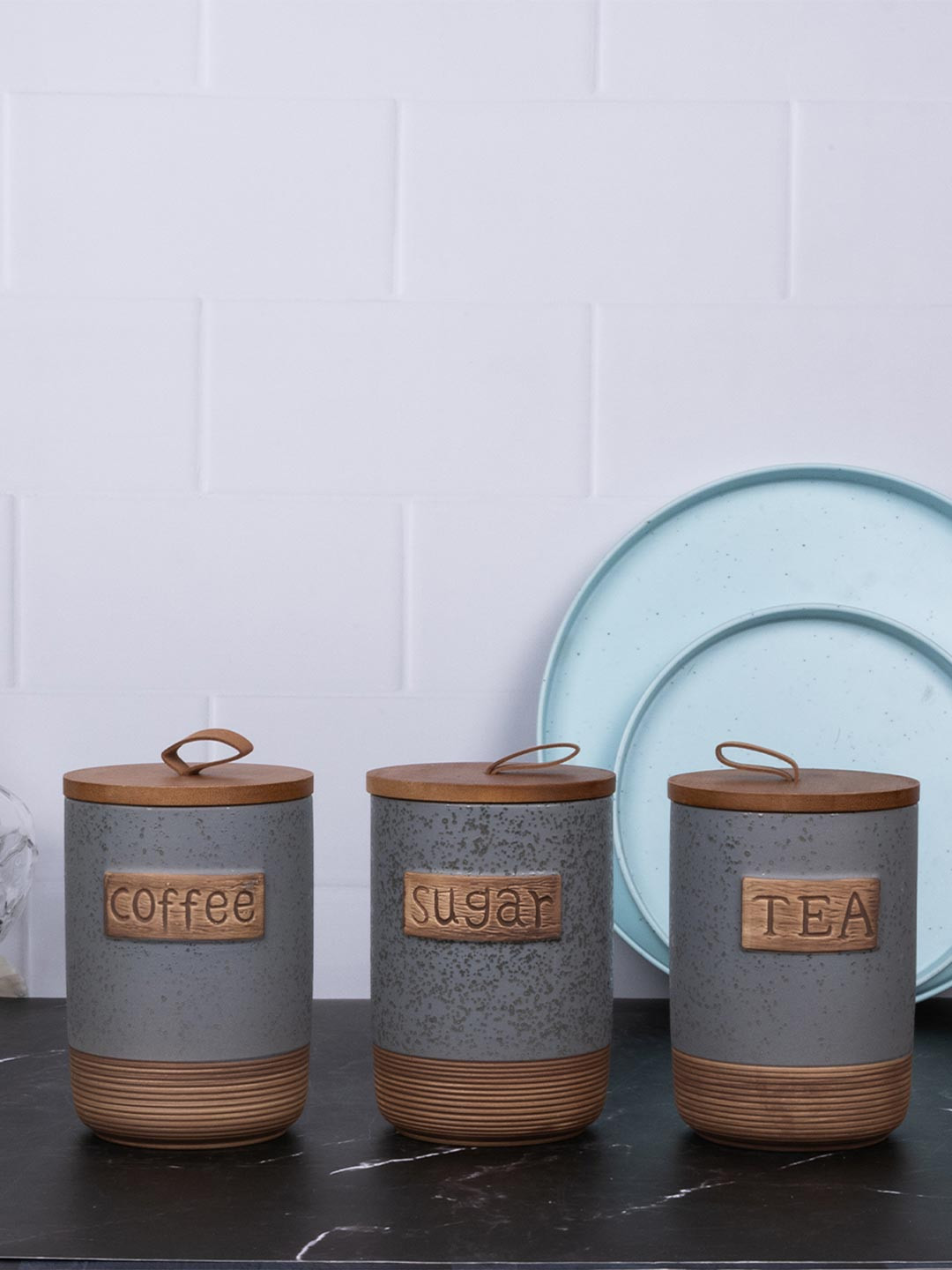 AARVI DECOR STUDIO Set Of 3 Ceramic Easy to Clean Brew Essentials Trio Containers