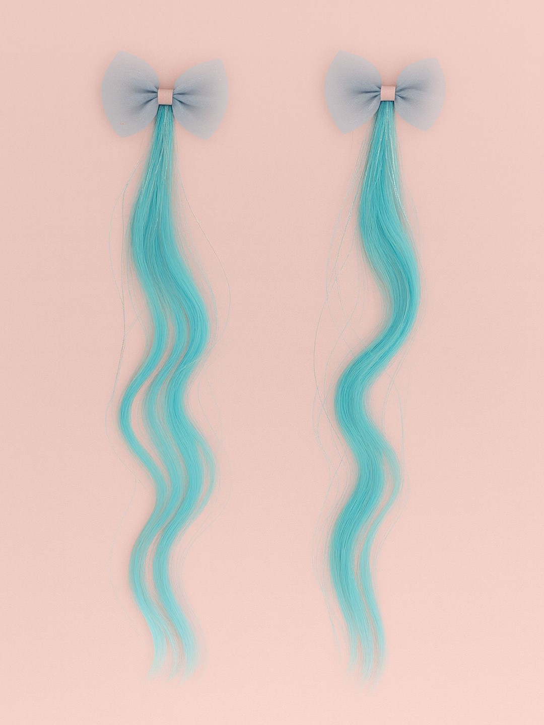 KNITROOT Set Of 2 Clip In Straight Coloured Strand Hair Extension - Blue - 36 cm