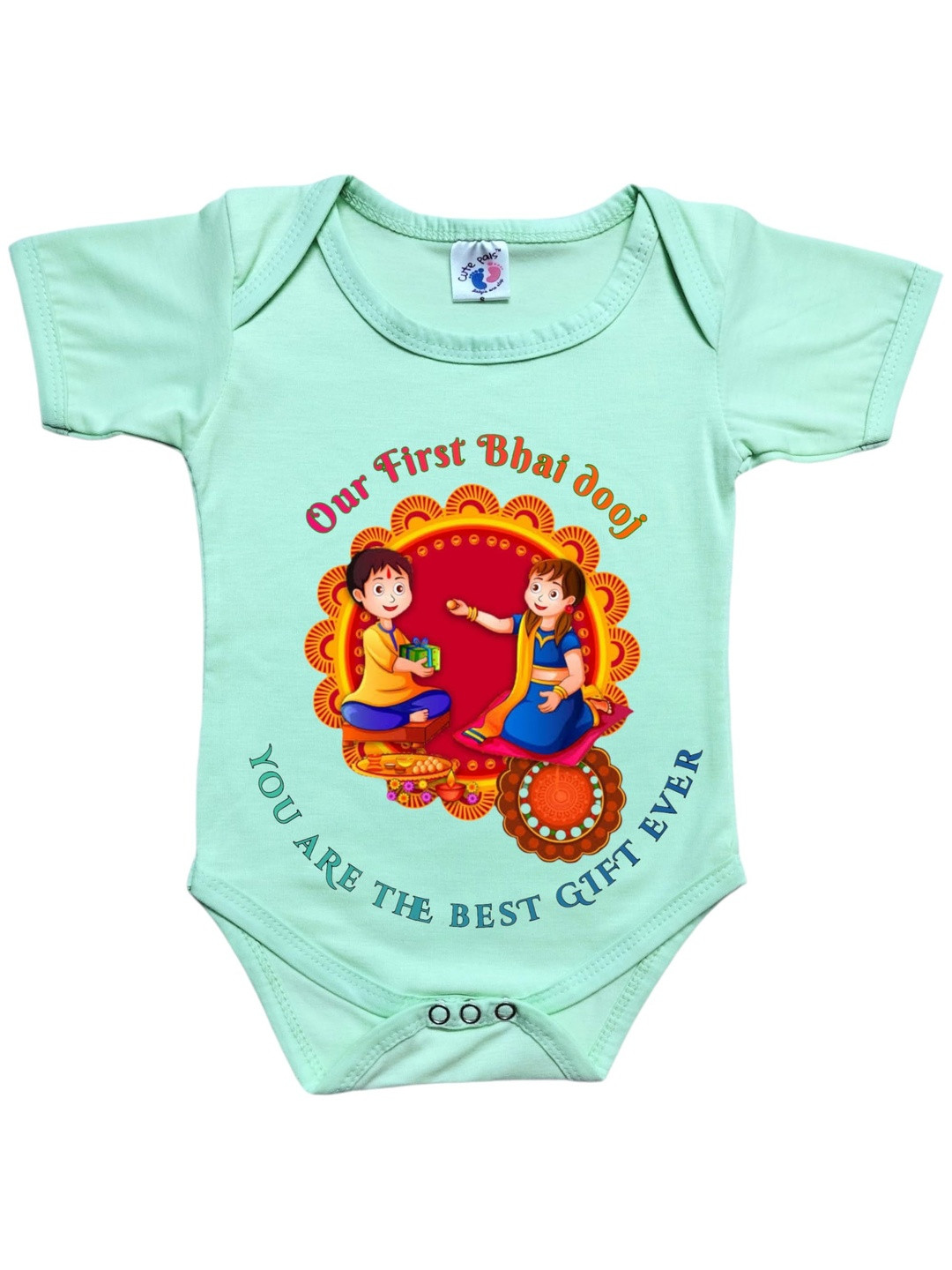 Cute Pals Infants Kids Bhaidooj Printed Cotton Envelope Neck Bodysuit