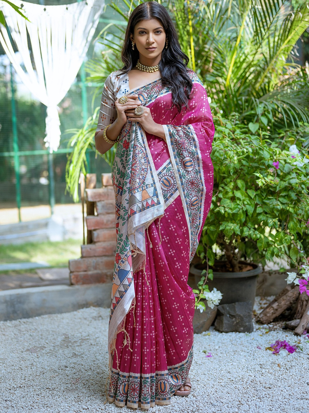 Peach Petals Ethnic Motifs Zari Art Silk Handloom Ilkal Saree