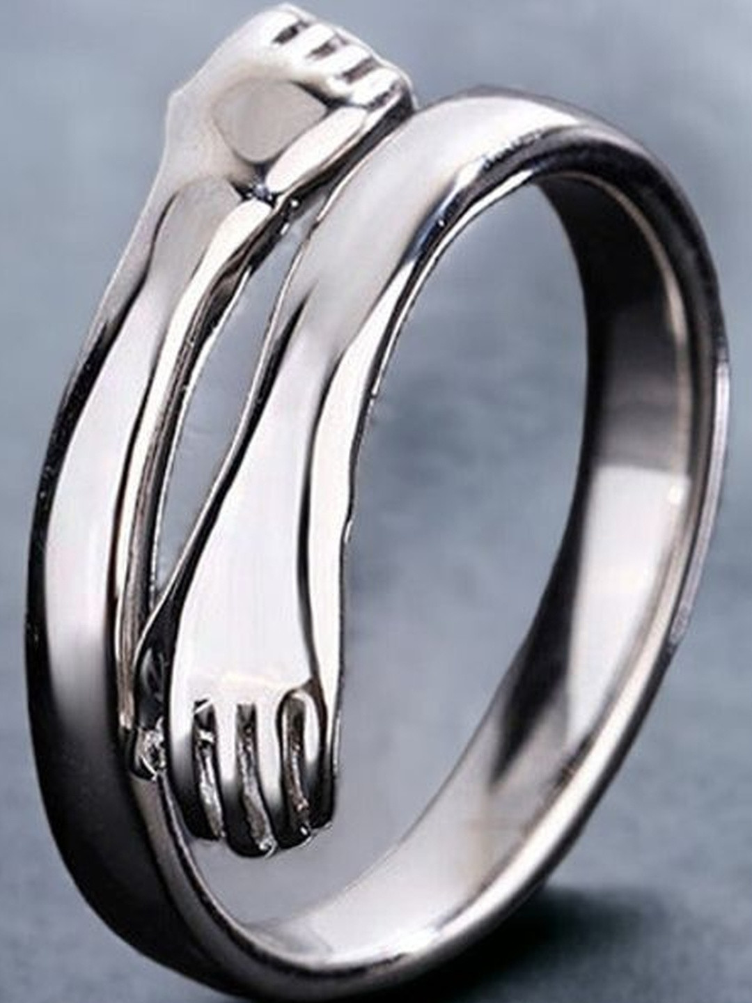 Teeragaj Stainless Steel Hug Hands Adjustable Finger Ring