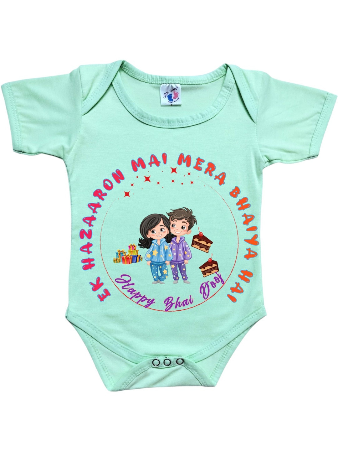 Cute Pals Green Printed Cotton Romper Dress Onesie Bodysuit