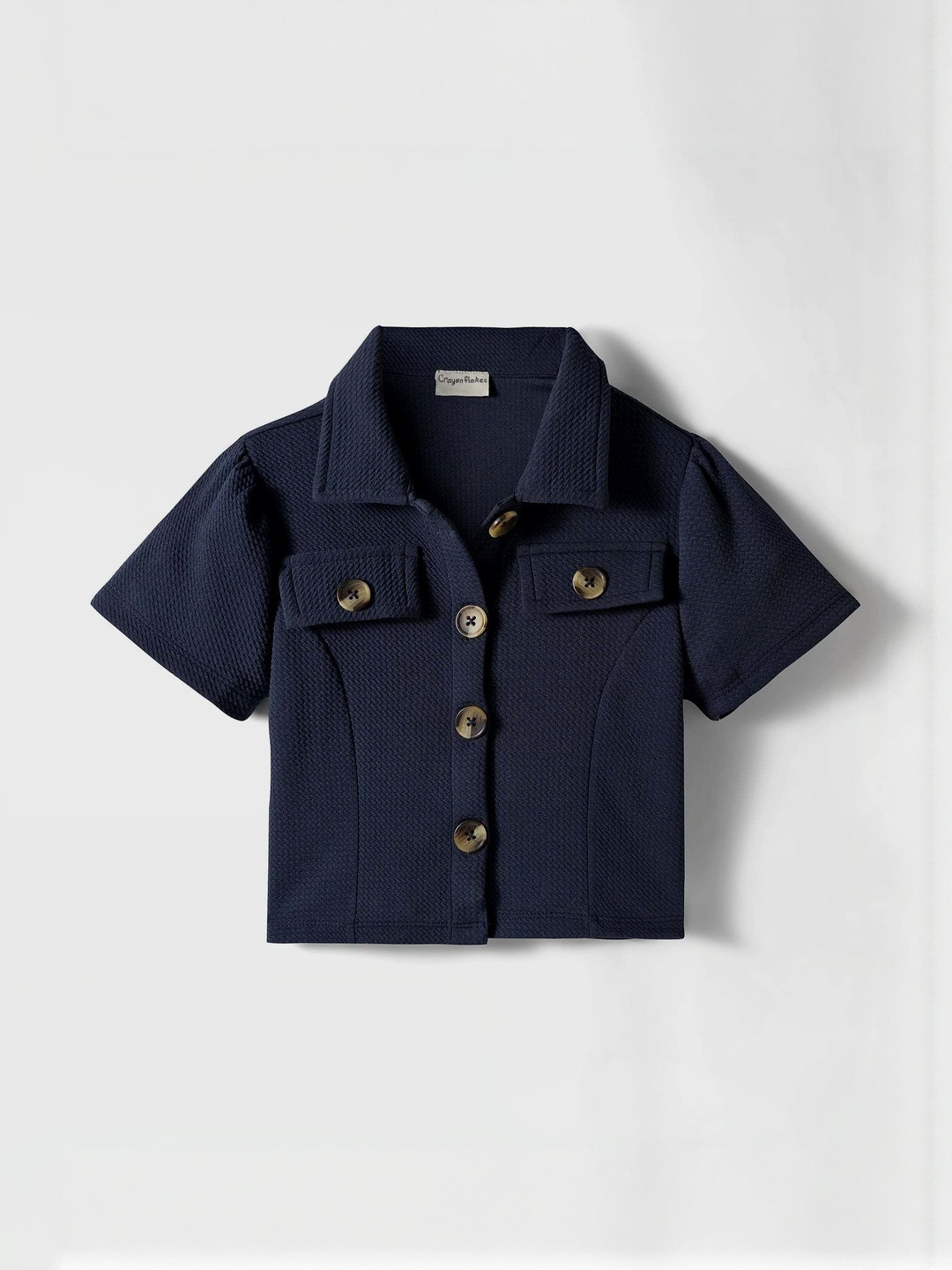 CrayonFlakes Girls Waffle Knit Collar Neck Half Sleeves Top