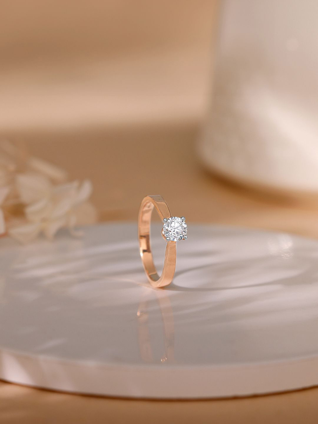 GIVA 18KT BIS Hall Mark Rose Gold Solitaire Joy Diamond Ring-2.8 gms