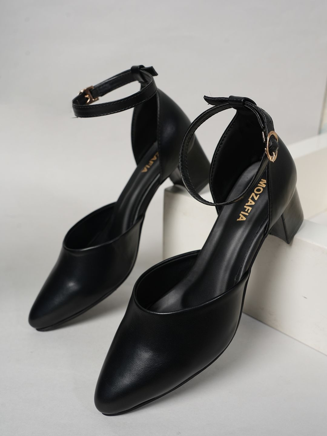 MOZAFIA Block Heel Pointed Toe Sandals With Buckles