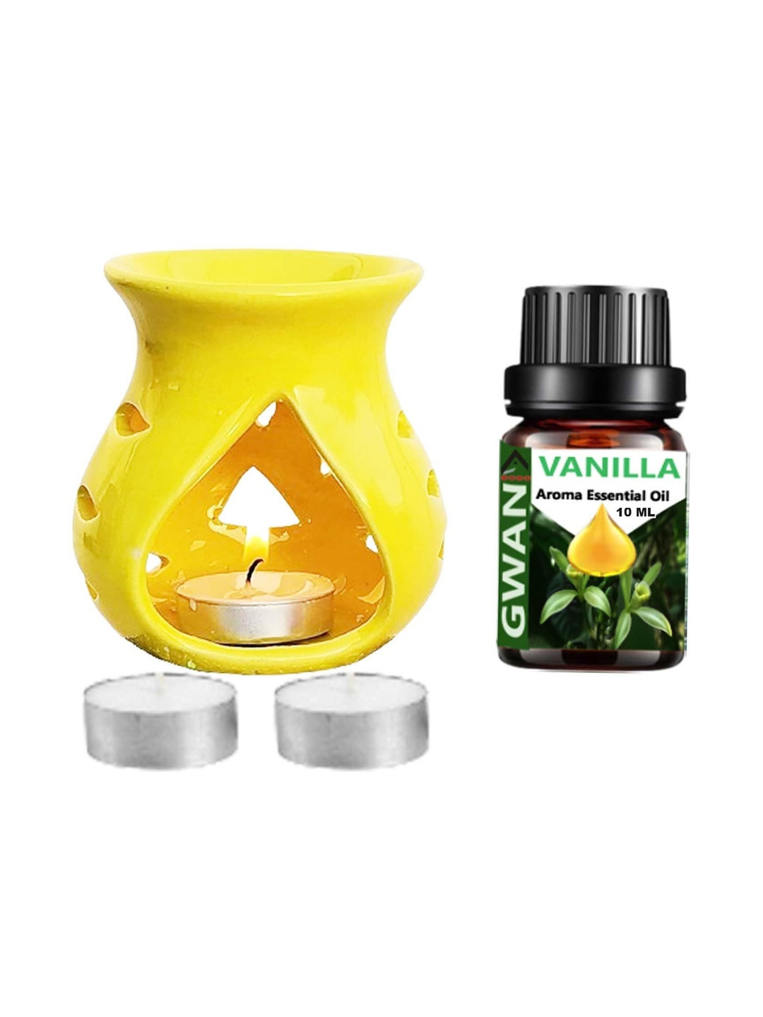 Gwan Yellow 4 Pieces Ceramic Aroma Oil Diffuser & Tea Light Candle