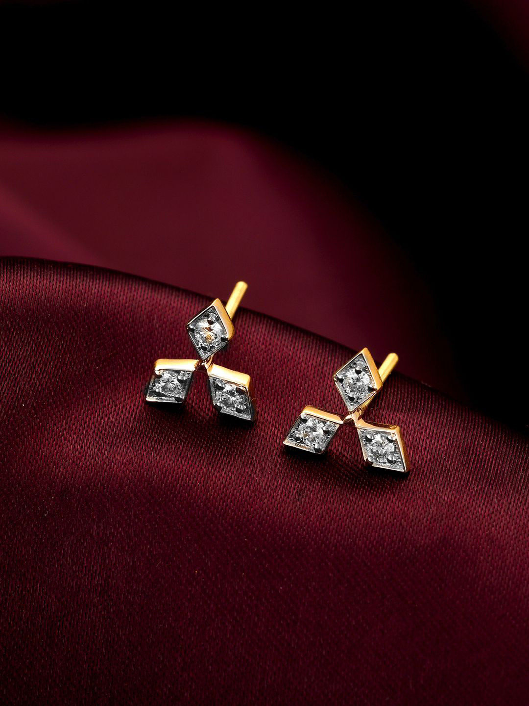 GIVA Women 14K Yellow Gold Dignified Aura Diamond Earrings-1.47 gms