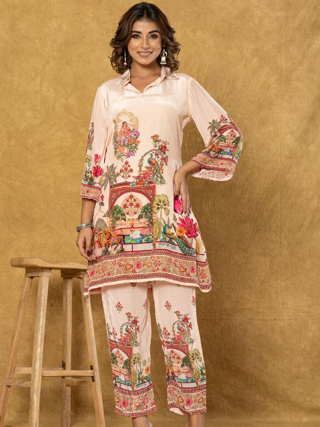Kaftanize Printed Sequin-Embellished Tunic With Trouser Co-Ords
