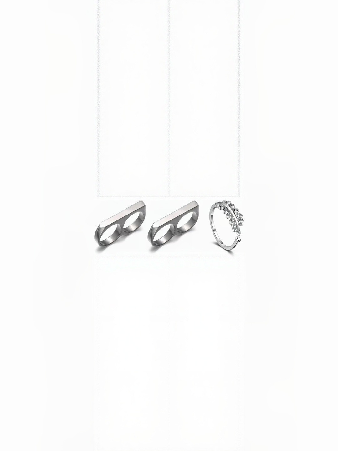 Teeragaj Set Of 3 Leaf Stone-Studded & Double Adjustable Finger Rings