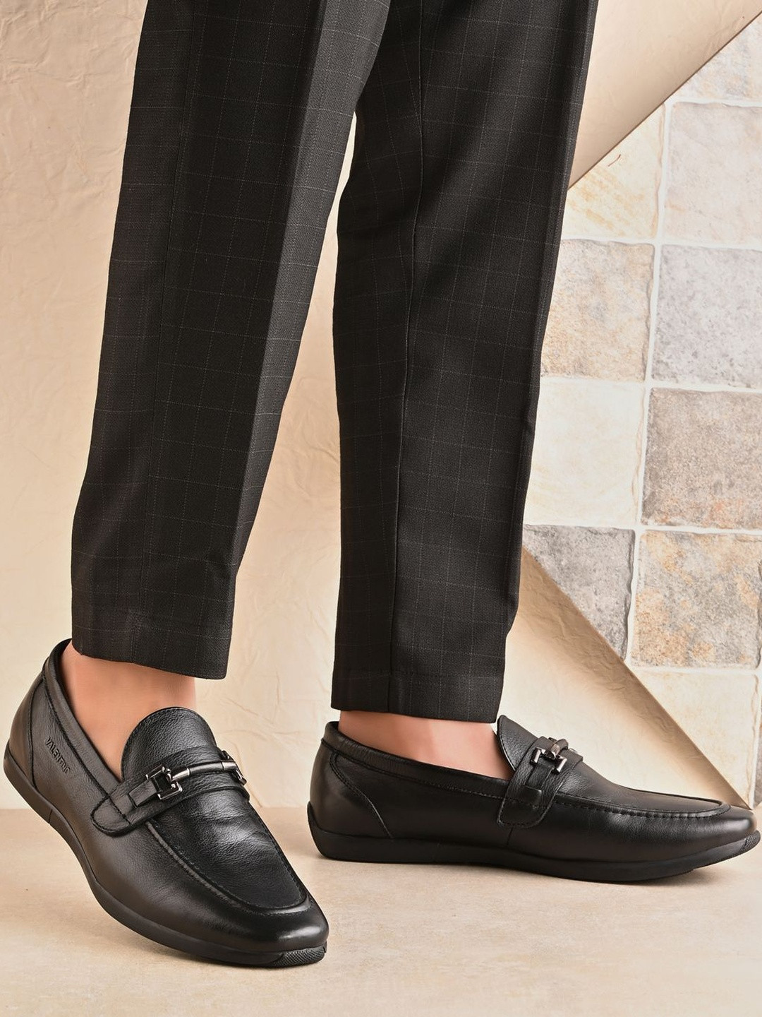 Valentino Men Solid Leather Buckles  Style Formal Loafers