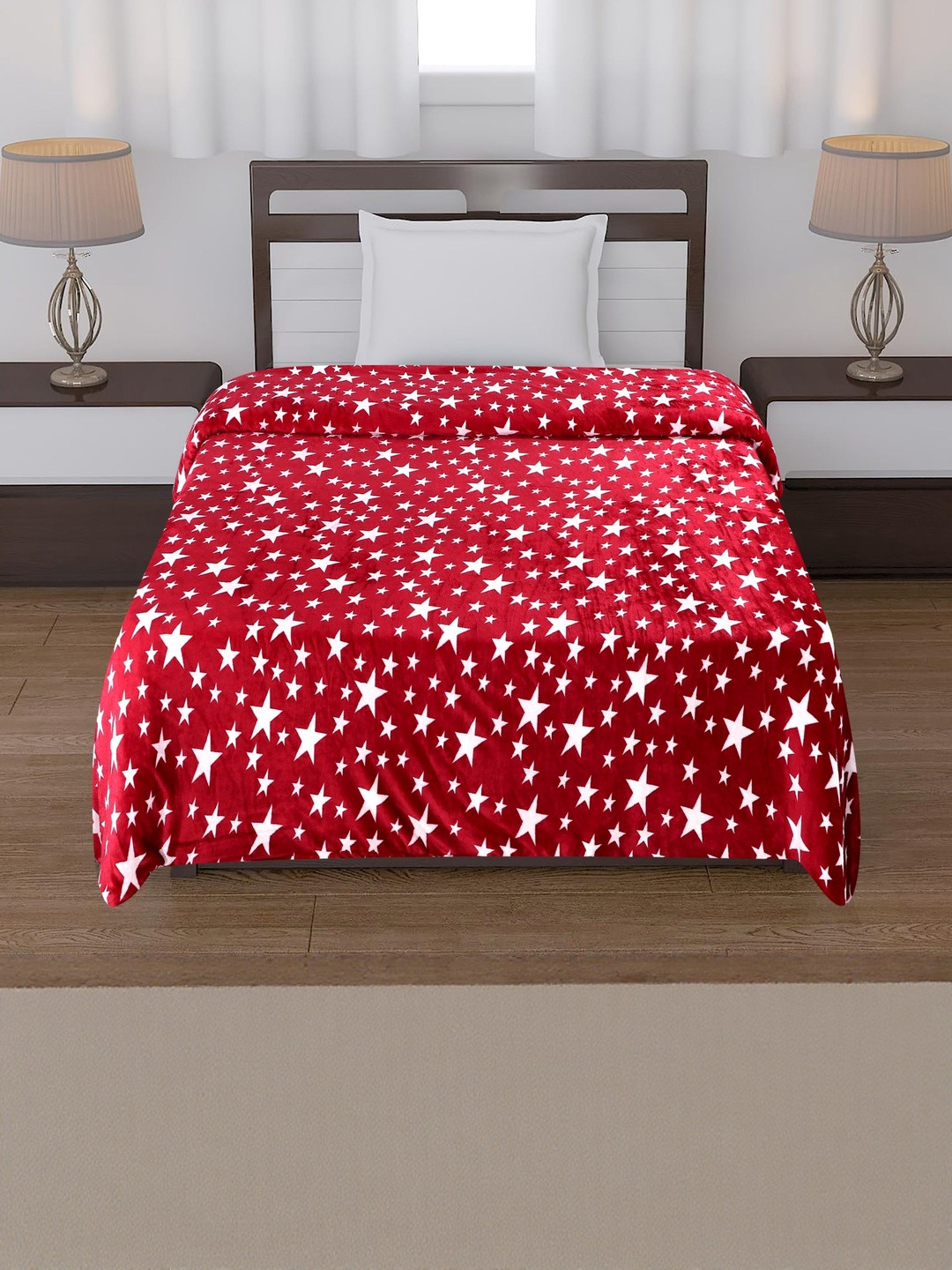 BLUEDOT Red & White Stars Printed Woollen AC Room 210 GSM Dohar