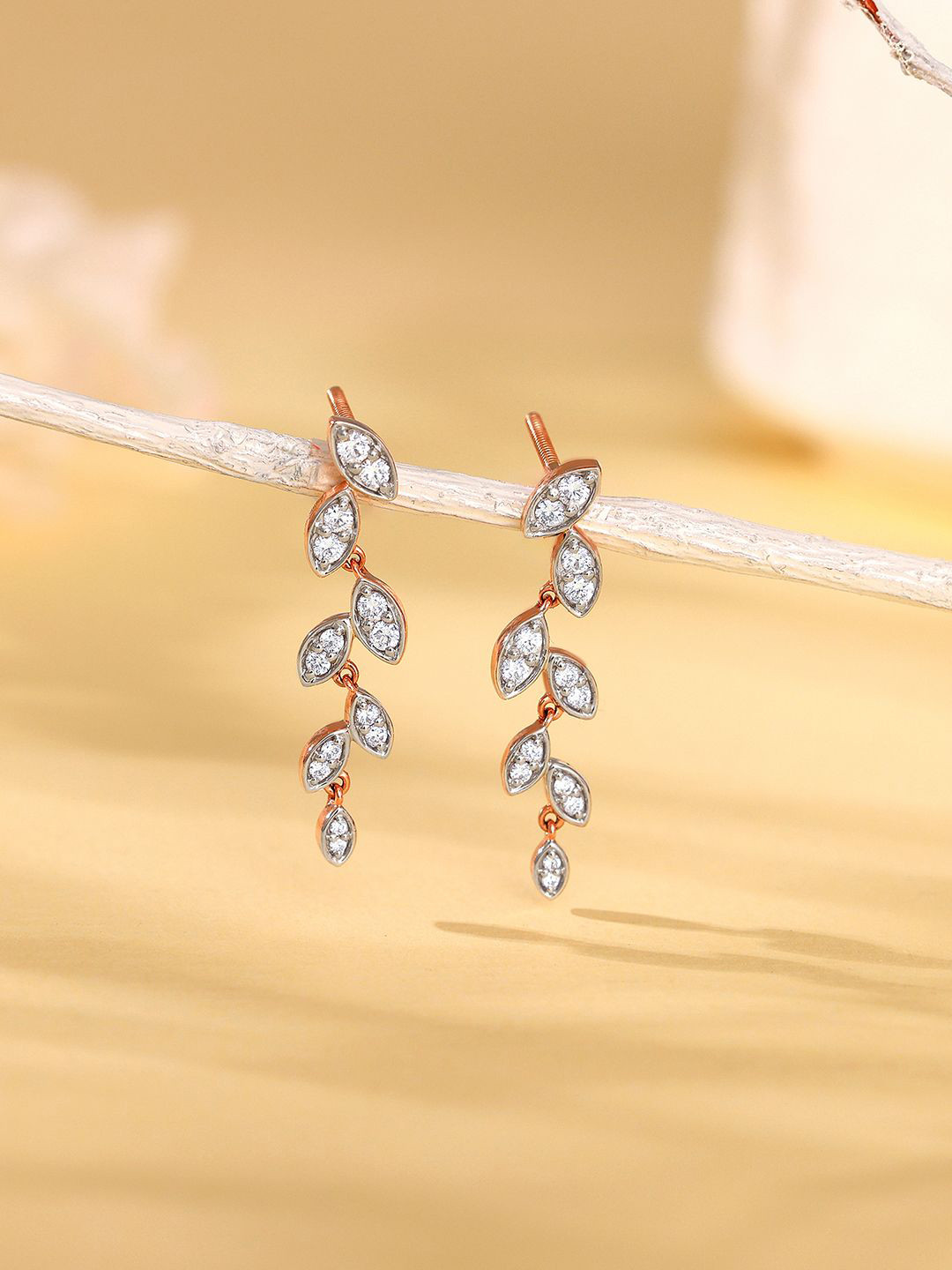 GIVA 18KT Branched Leaves Diamond Women Earrings-3.98 gms