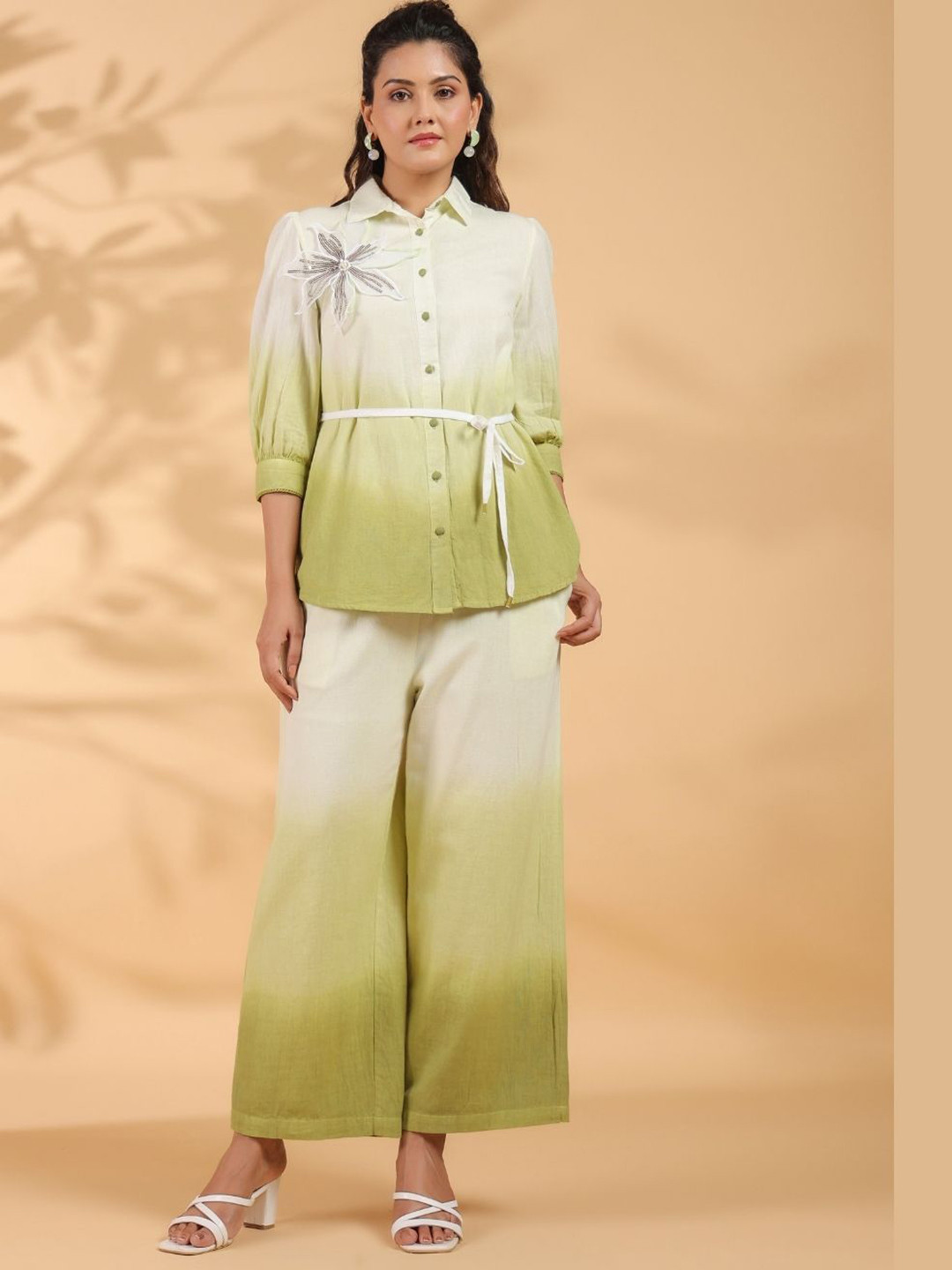 Kaftanize Women Green Flower Embroidered Co-Ords