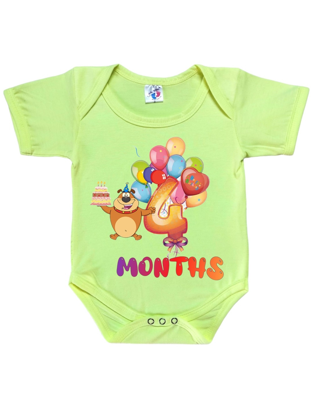 Cute Pals Unisex Four Month Birthday Printed Envelope Neck Cotton Bodysuit