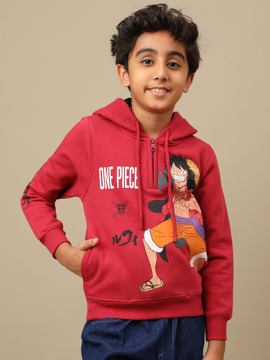 Kids Ville Boys One Piece Printed Regular Fit Hooded Anime Sweatshirt