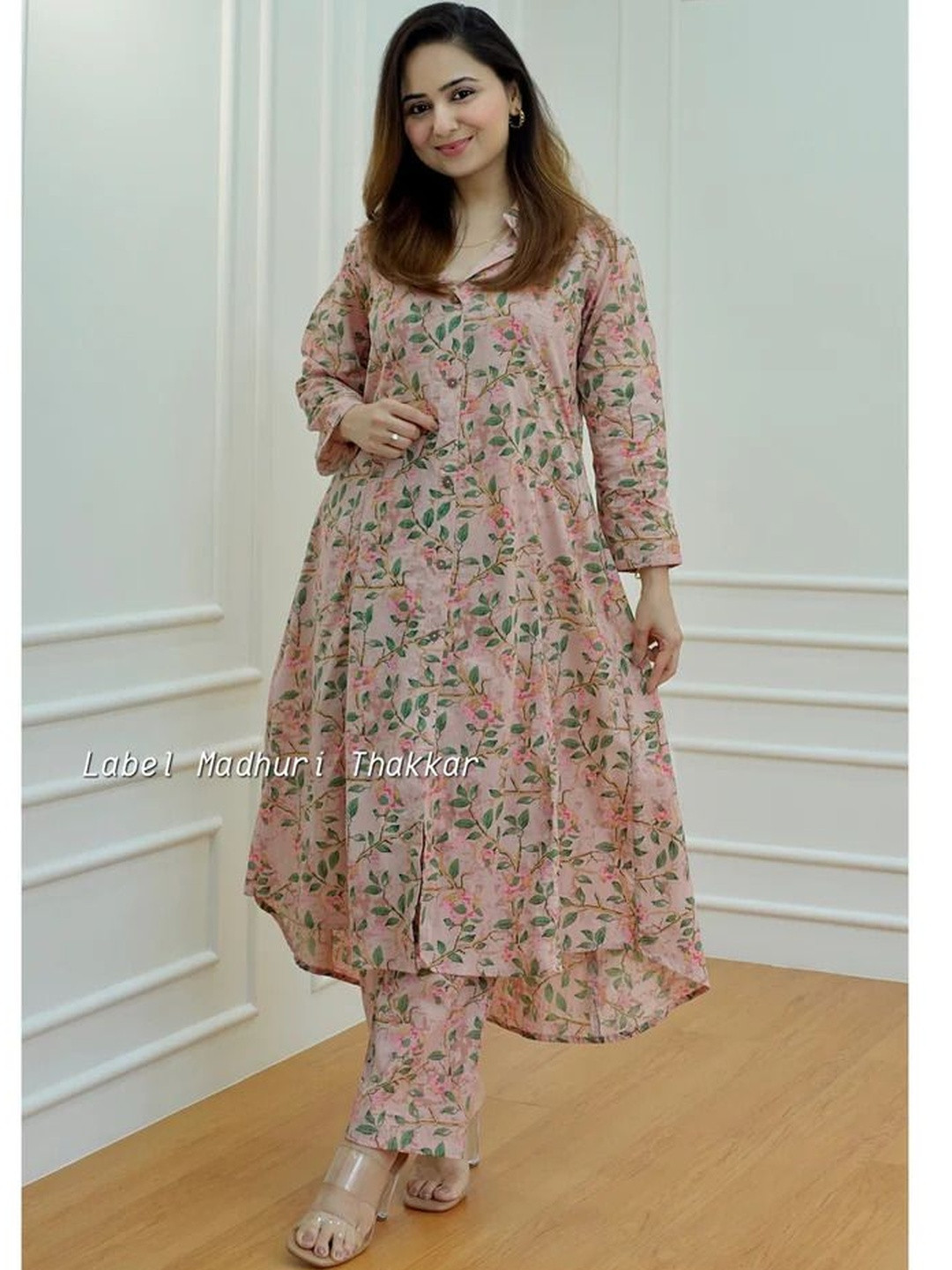 4 STOCK Printed Shirt Collar-Neck Pure Cotton Tunic With Trousers