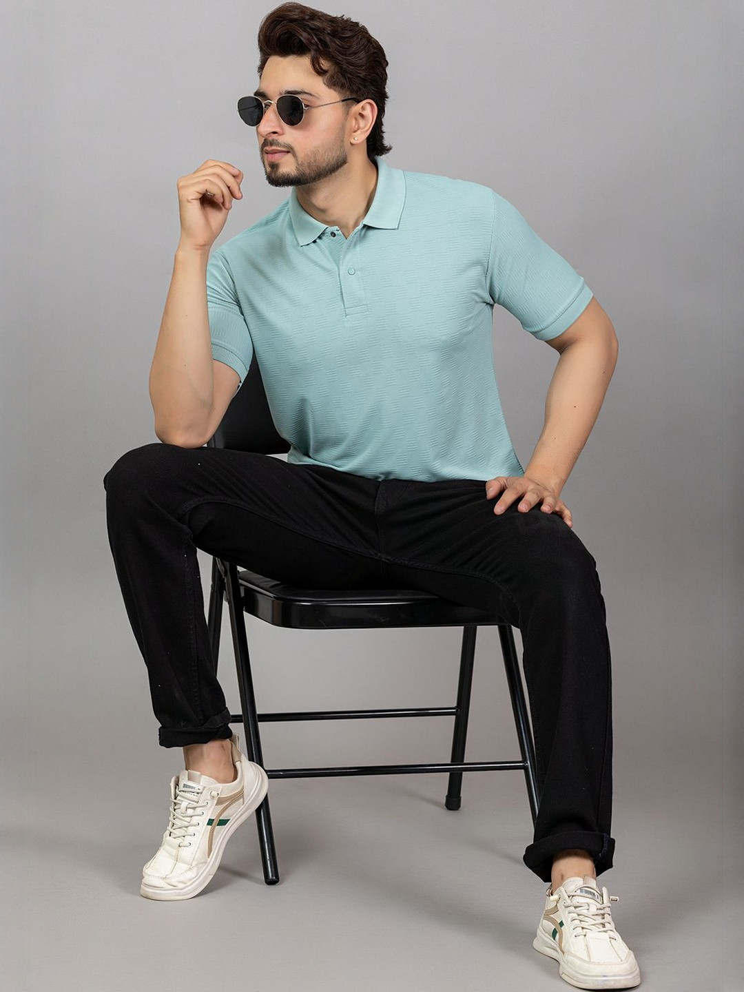 TRIUS Self Design Polo Collar Short Sleeves Regular Fit T-Shirt