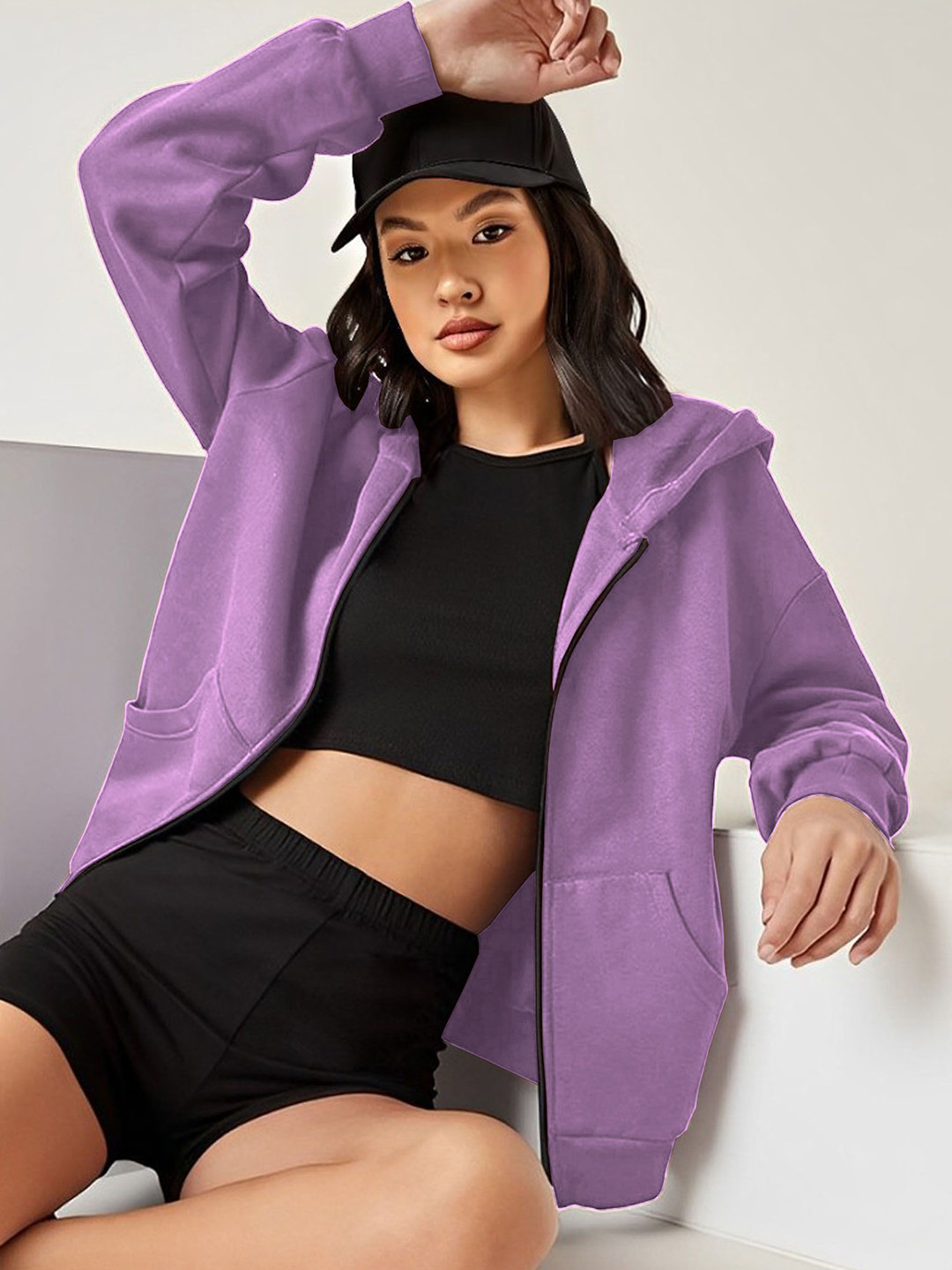 Kasendra Women Solid Full Sleeve Hooded Sweatshirt