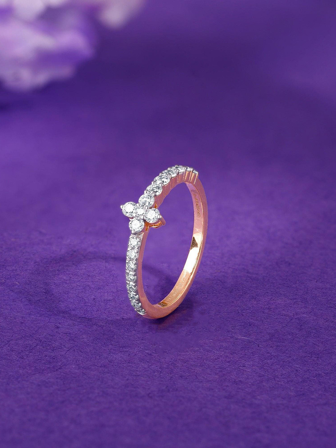 GIVA Women 14 Kt Rose Gold Axis Glow Diamond Ring-1.538 gms