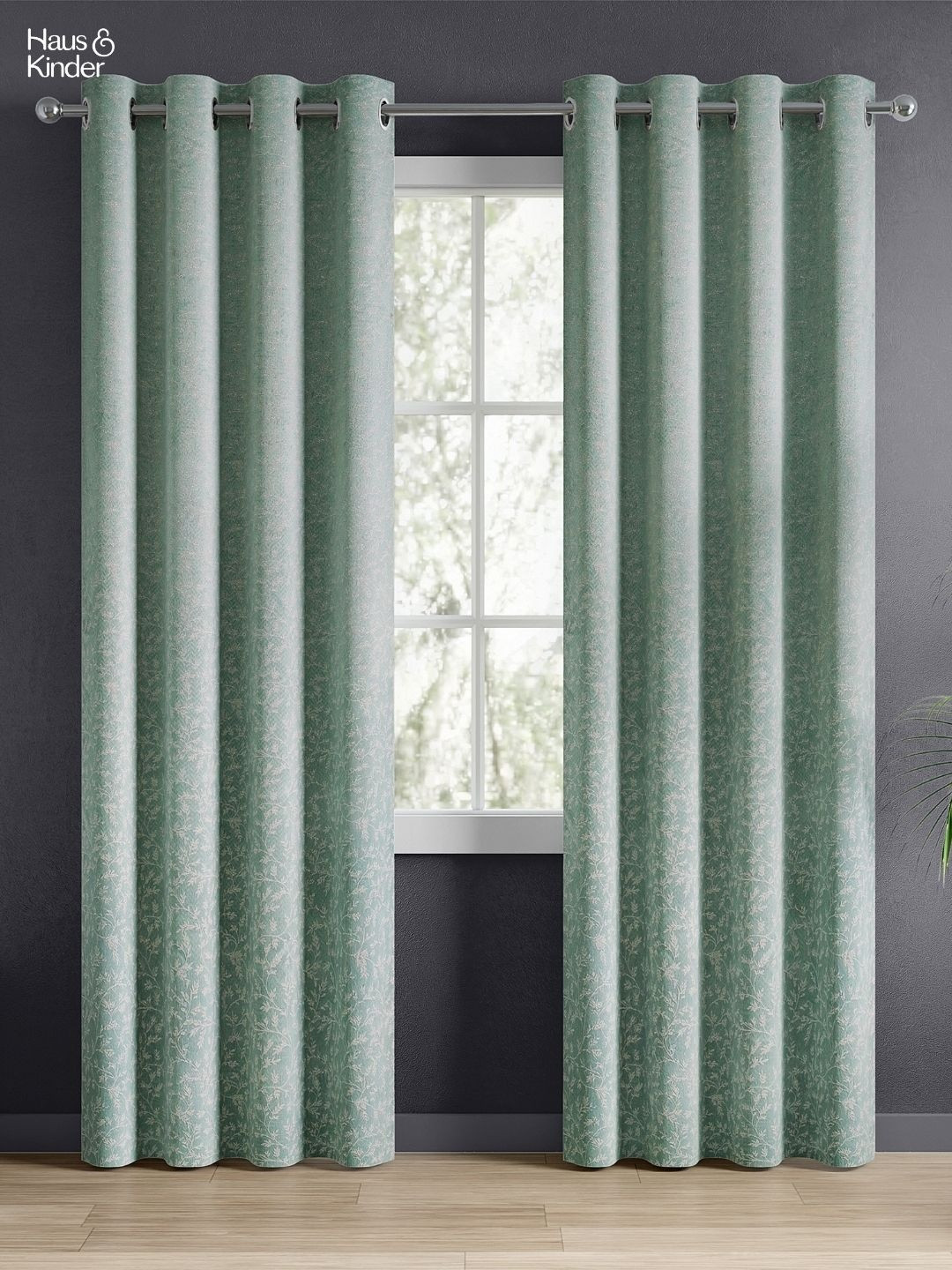 haus & kinder Ivy Breeze Green 2 Pieces Floral Jacquard Room Darkening Door Curtains
