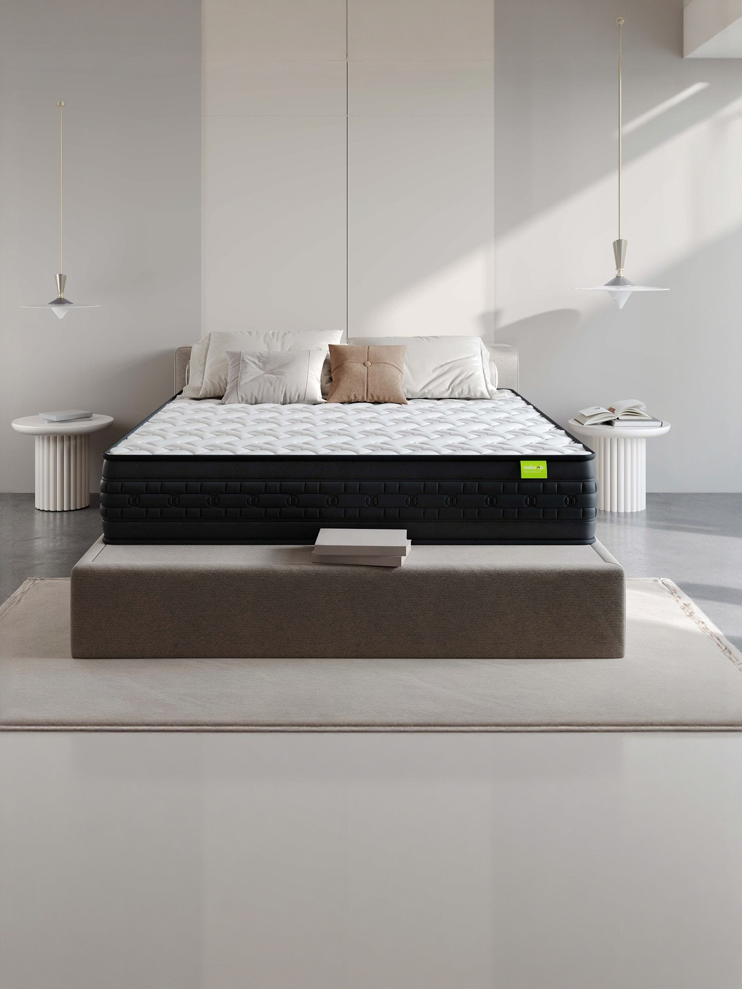 Wakeup India White & Black Quilted Riserox Luxe Comfort Pocket Spring Double Mattress