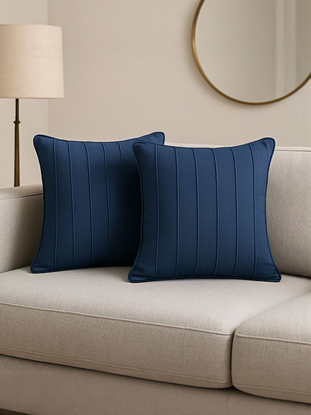 Attica Tracery Blue 2 Pieces Self Design Duck Cotton Square Cushion Covers