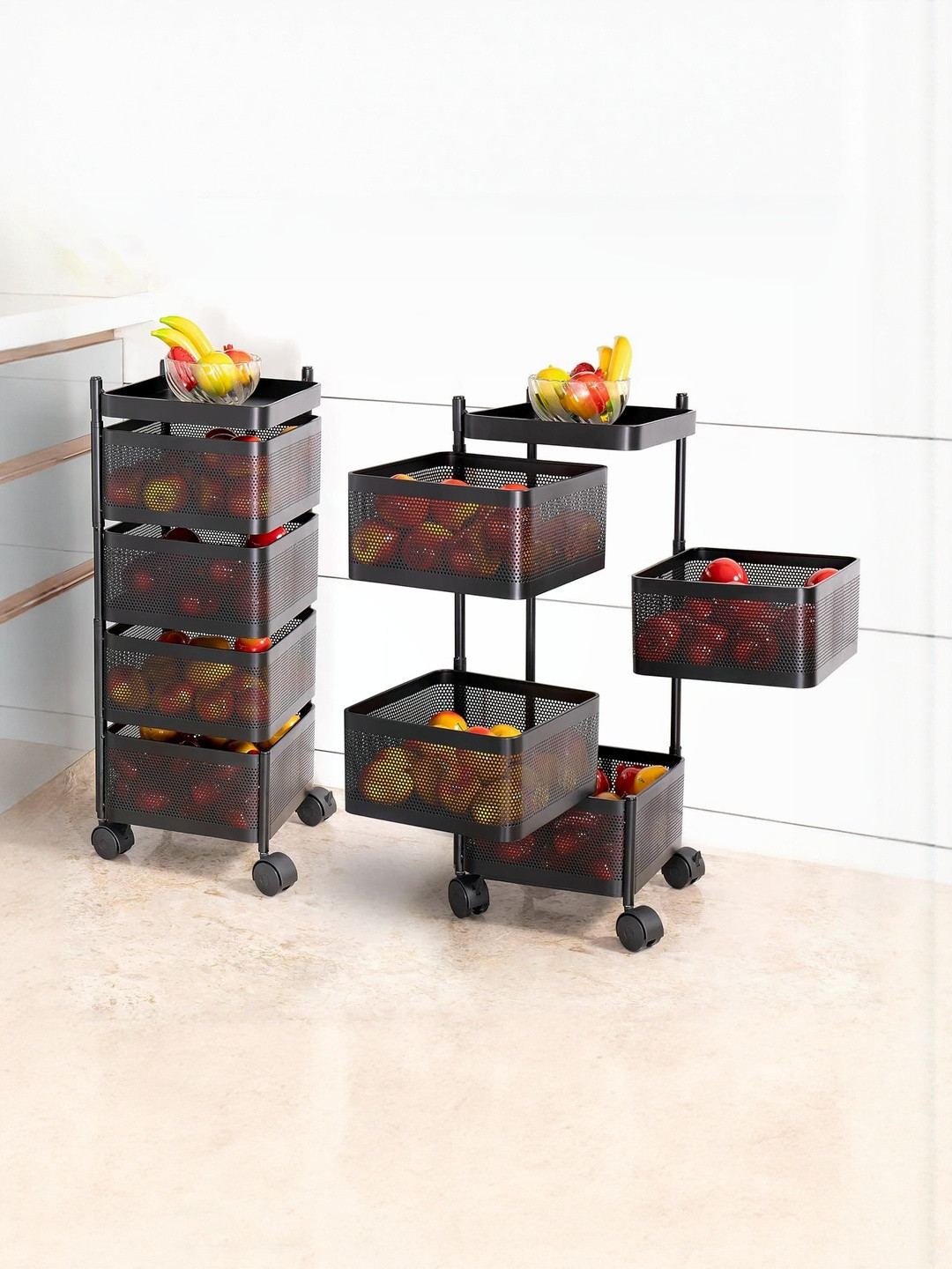JD FRESH Black 4 Pieces Square Kitchen Trolleys