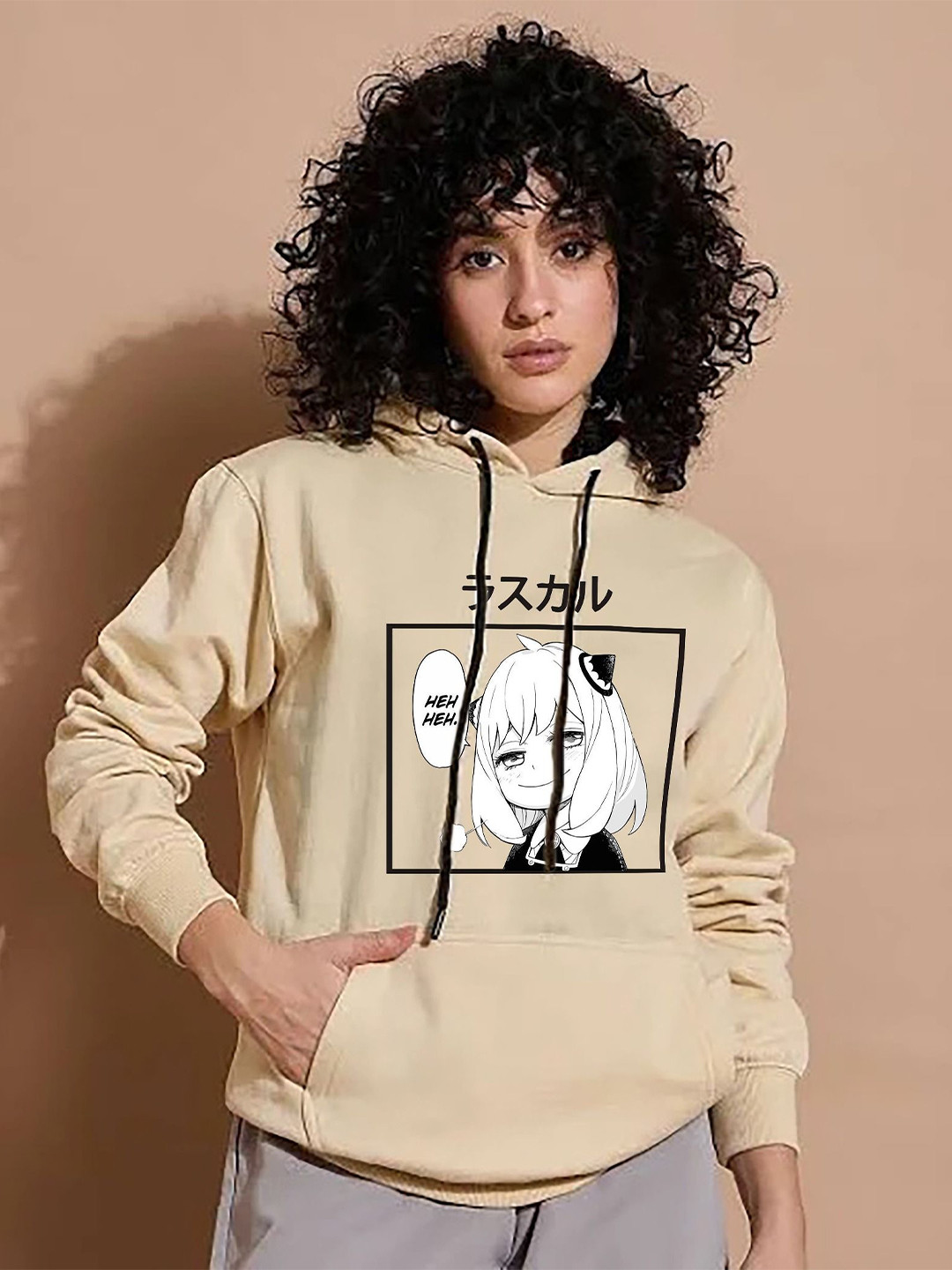 BRIEF CHICKADE Women Anime Graphic Printed Hooded Pullover Sweatshirt