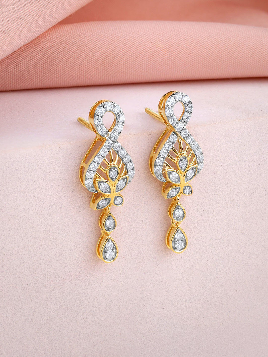 GIVA Gold Floral Finite Diamond Earrings-3.36 gms