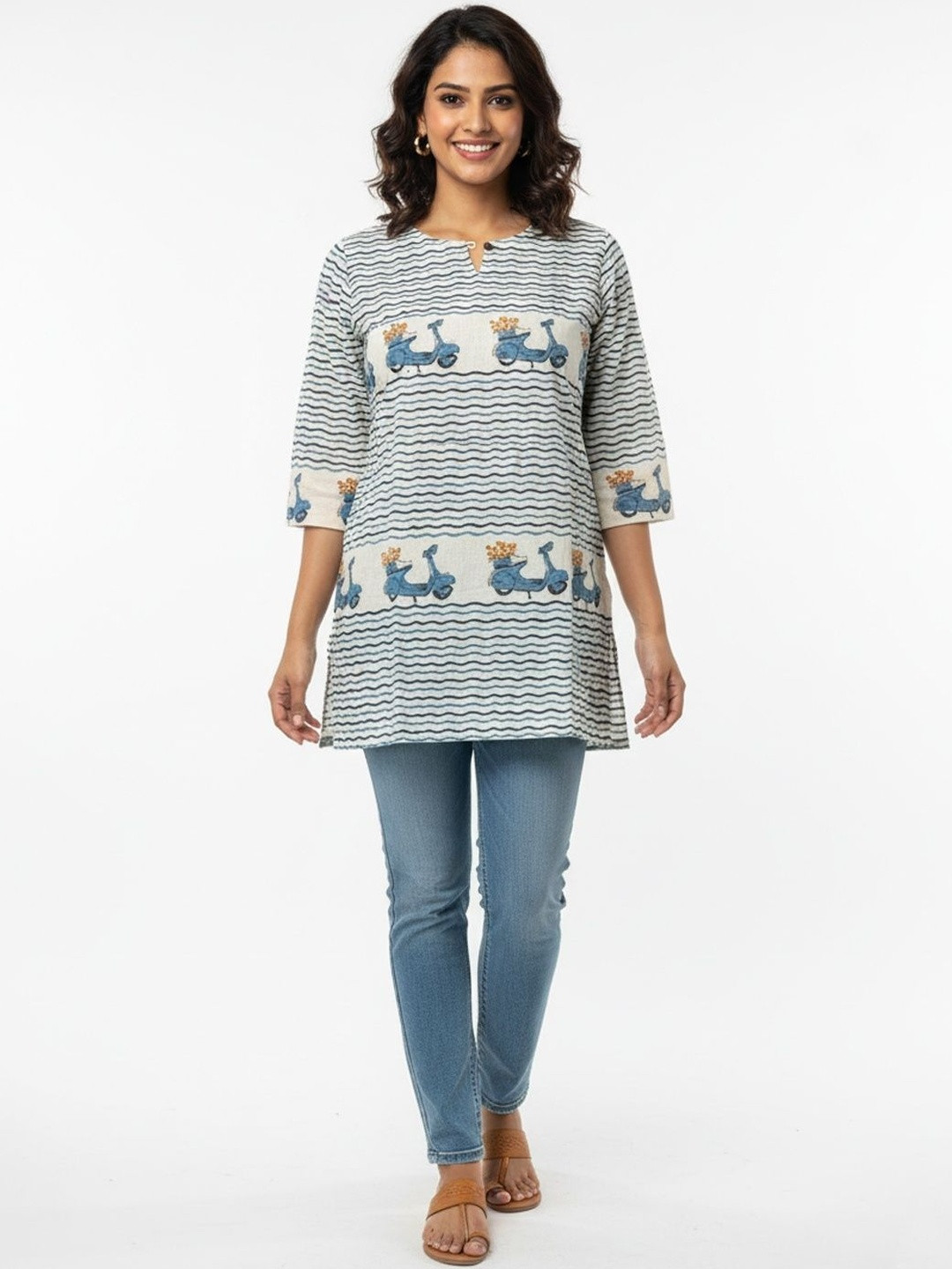 The epicstyle Printed Round Neck Block Print Kurti