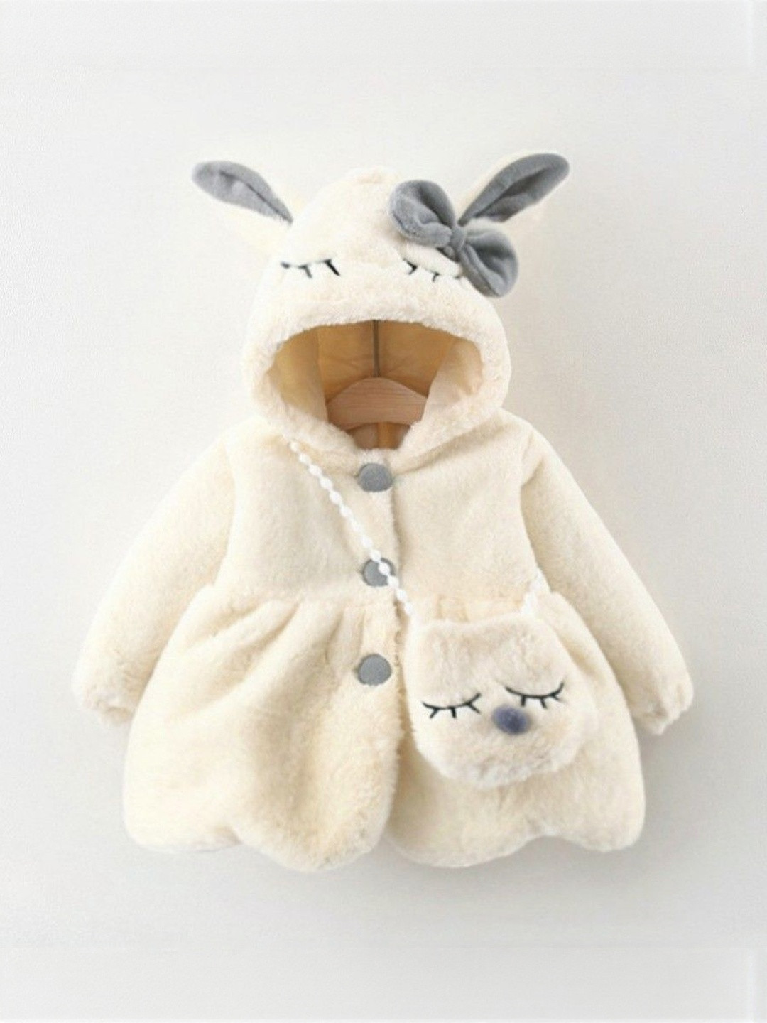 YK Girls Hooded Solid Long Sleeves Sherpa Jacket