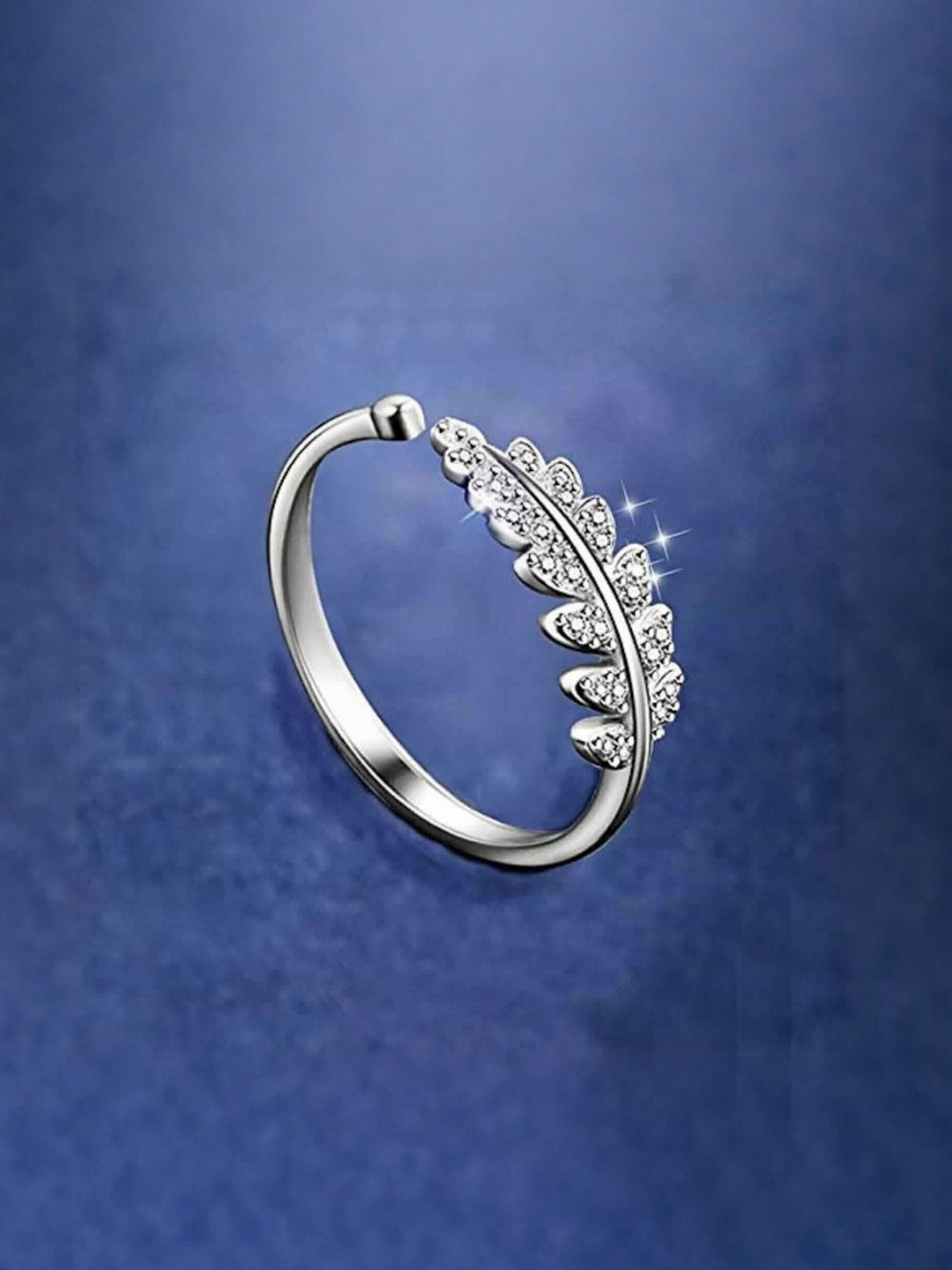 Teeragaj Leaf Stone Studded Adjustable Finger Ring