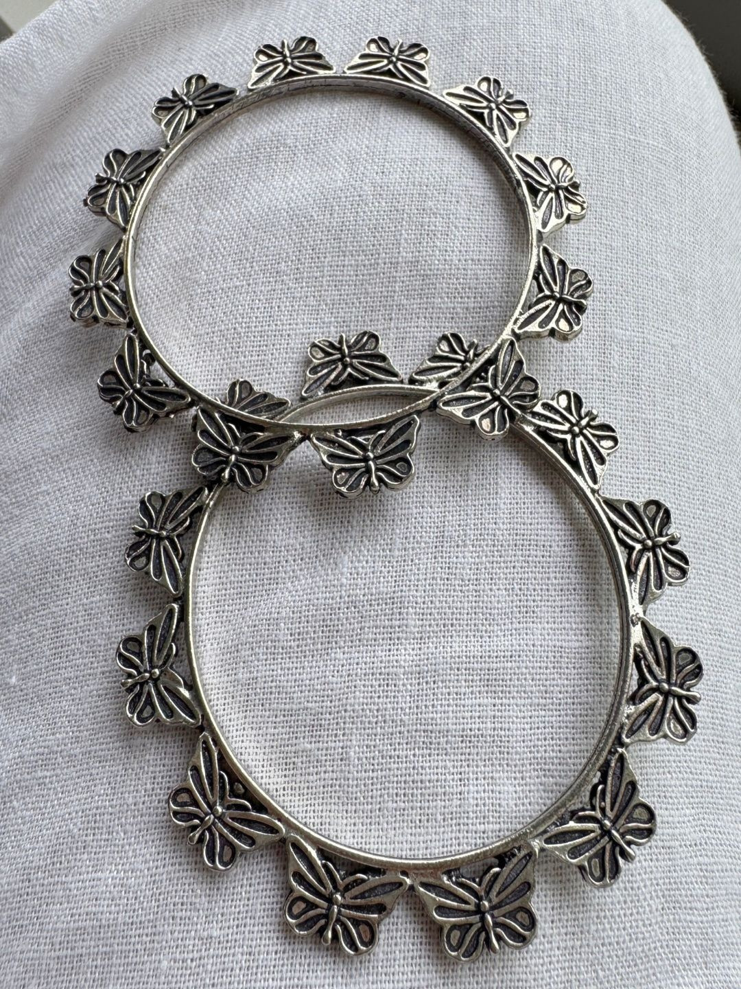 THE NAKHRA STORE Set Of 2 Butterfly Design Antique Tribal Titli Oxidised Bangles