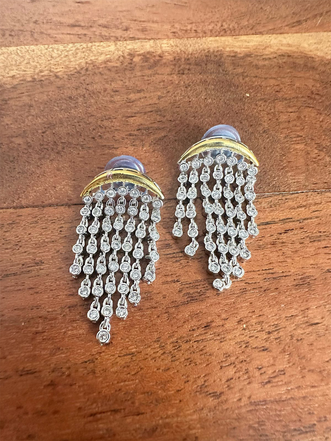 ShopSiiri Golden Aura Chandilier Earrings White 18k Gold Plated Anti Tarnish