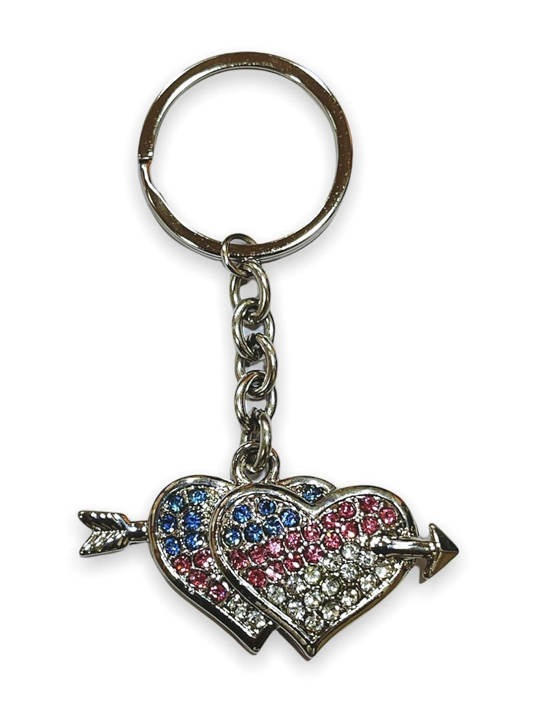 AUGEN Unisex Stainless Steel Heart Arrow Stone Studded Key Chain