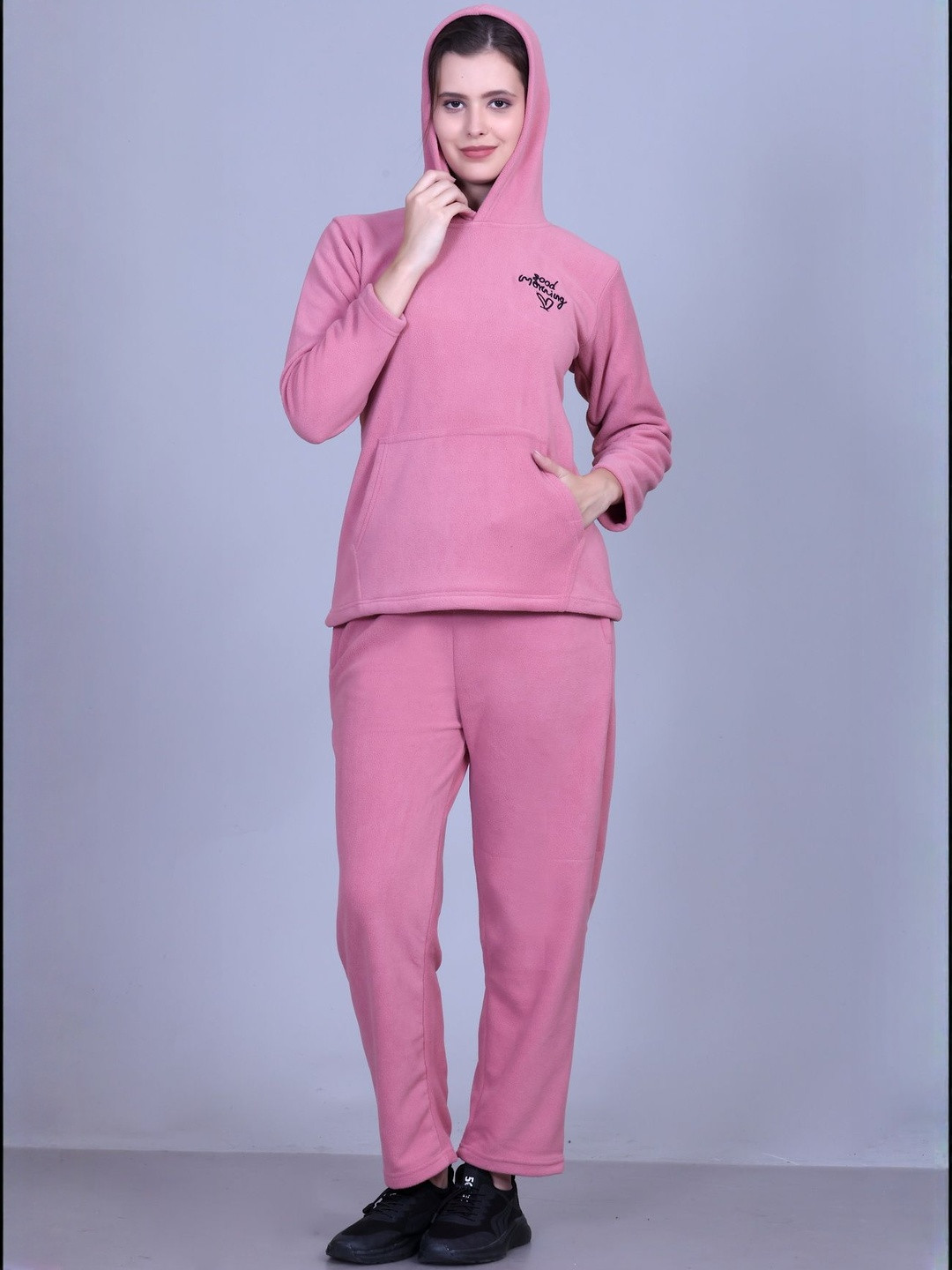 TRUDO Women Heavy Winter Woollen Hodded Sweatshirt and Pyjamas Night suit