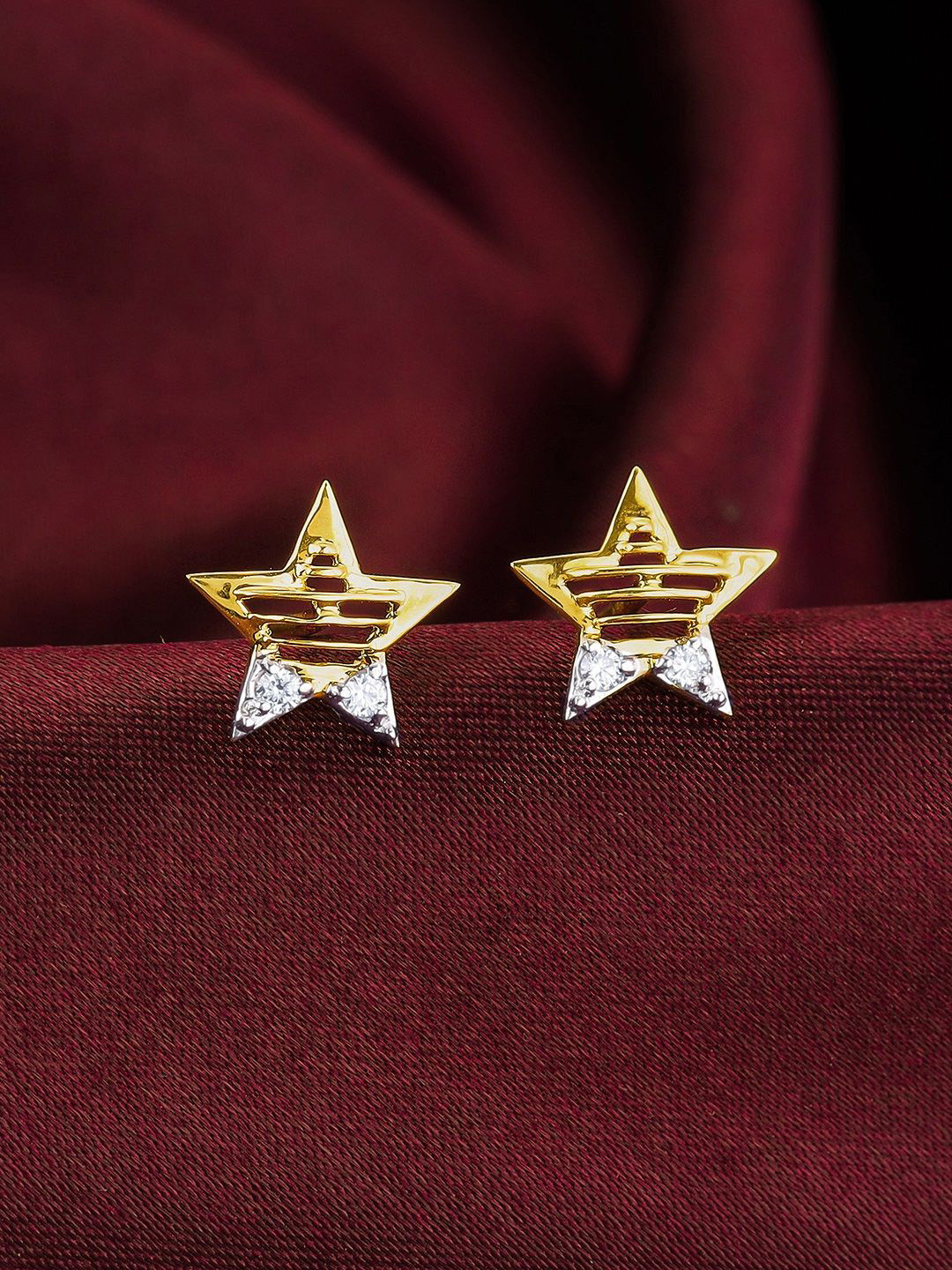 GIVA Women 14K Yellow Gold Shining Star Diamond Earrings-1.1859375 gms