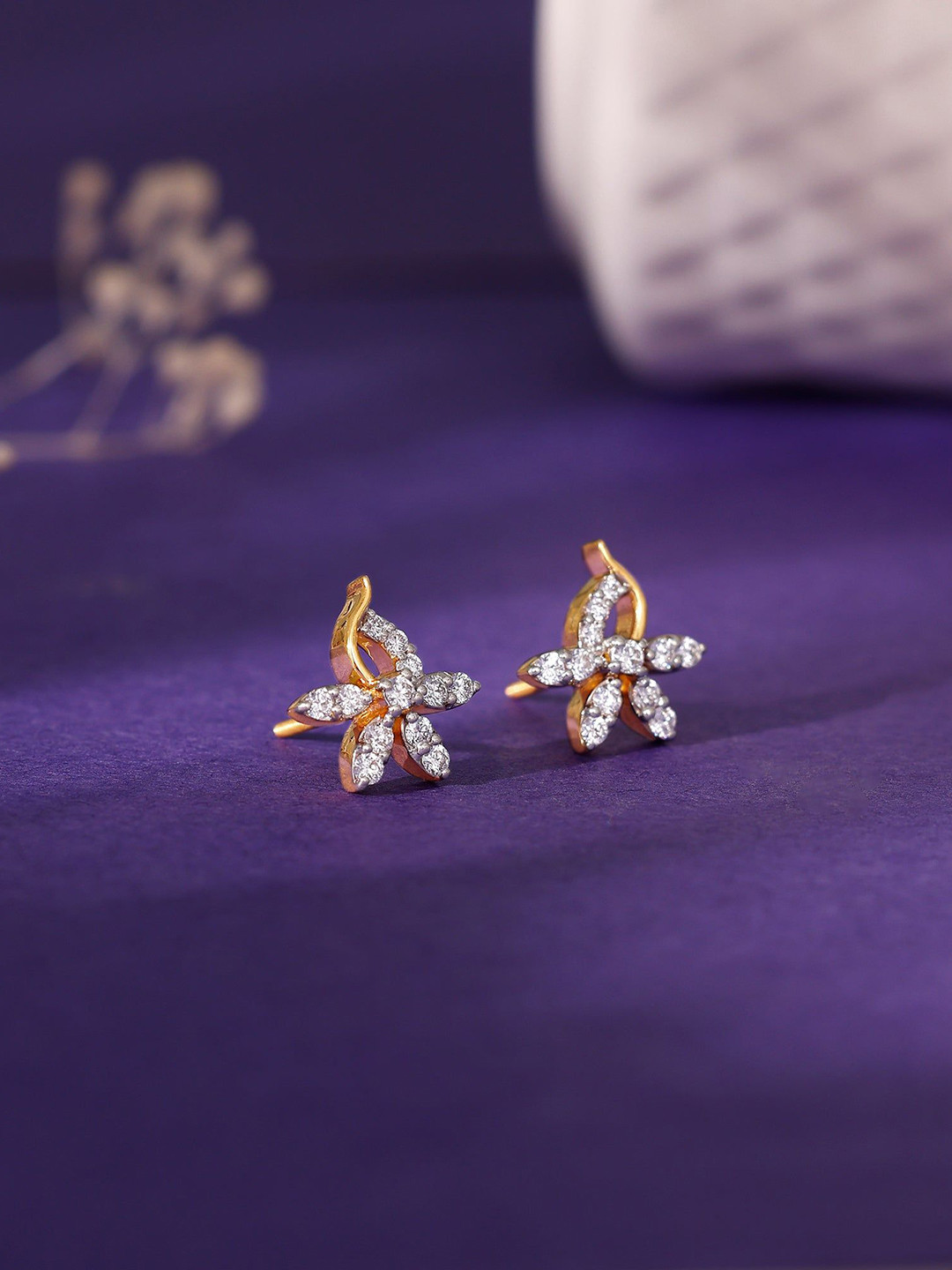 GIVA Women 18 Kt Gold Elegant Flora Diamond Earrings-2.5 gms