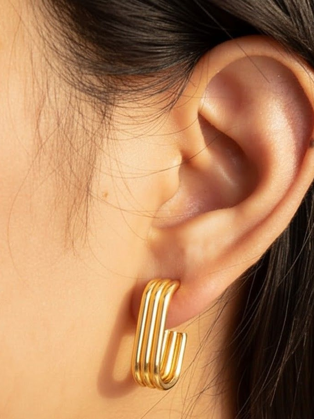 GMM Luxe Gold Plated Contemporary Shaped Textured Drop Earrings