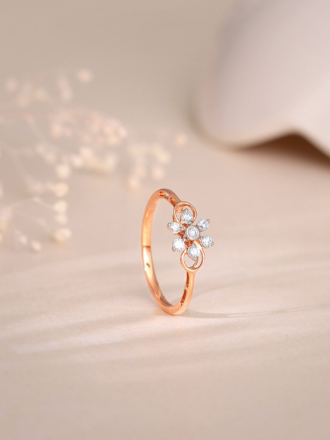 GIVA Rose Gold Aconite Diamond Ring-1.4 gms
