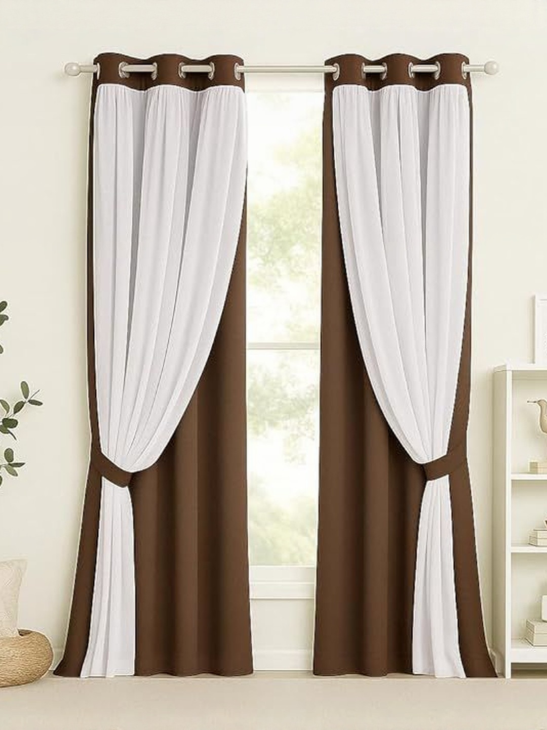BFAM Brown 2 Pieces Thermal Insulated Black Out Door Curtains