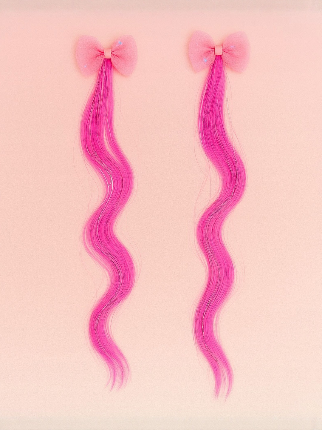 KNITROOT Girls Set Of 2 Clip In Straight Coloured Strand Hair Extension- Dark Pink - 36 cm