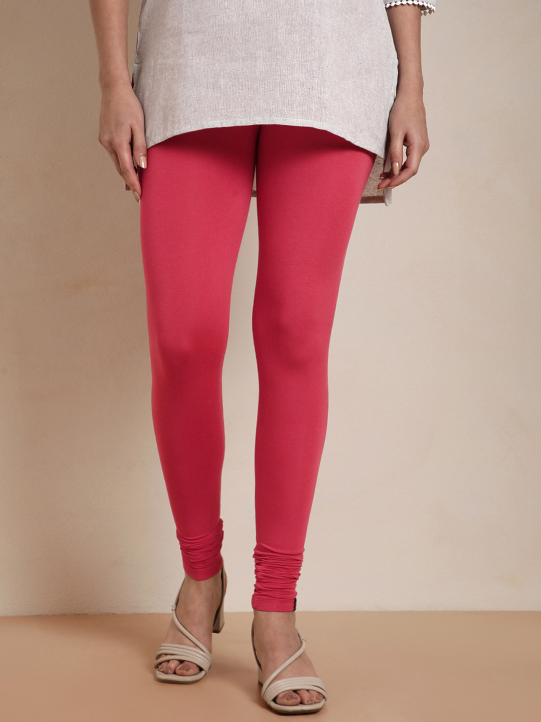 TWIN BIRDS Women Coral Colored Solid Leggings