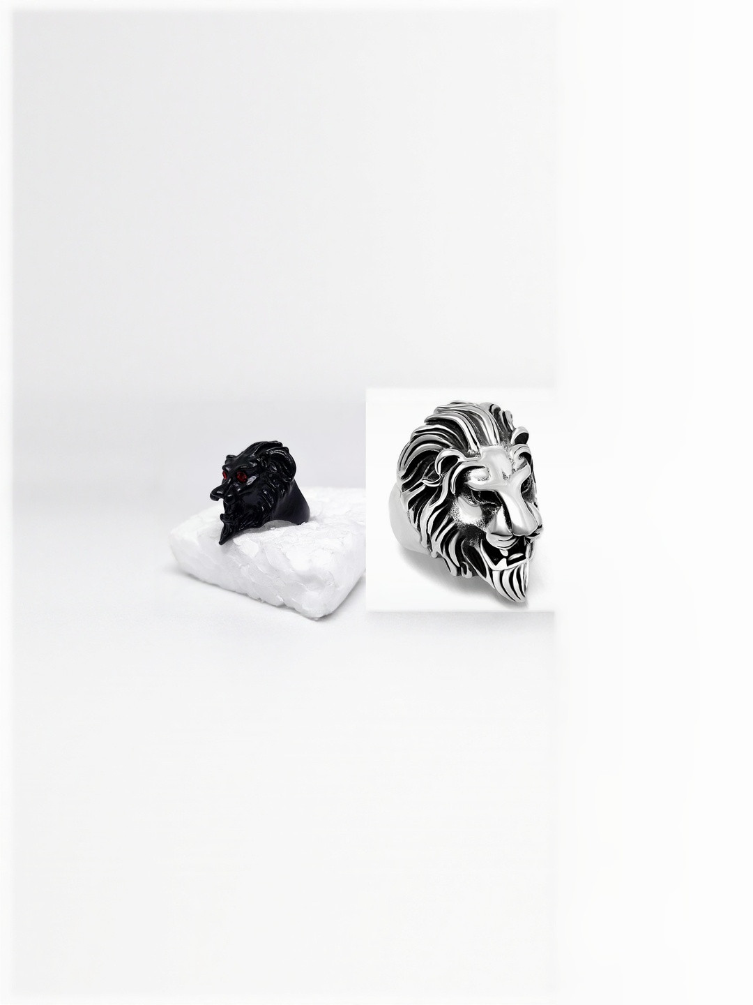 Teeragaj Unisex Set Of 2 Stainless Steel Lion Finger Rings
